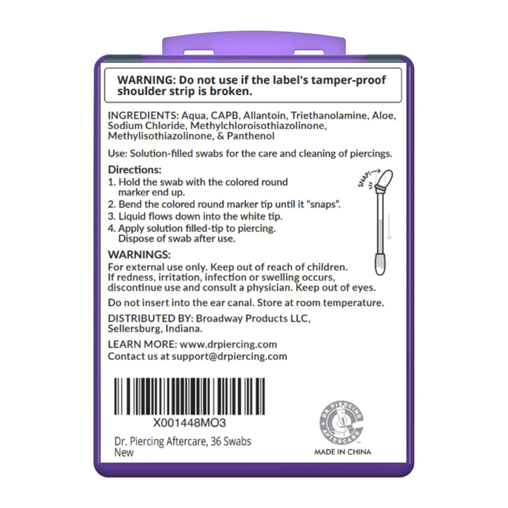 36-count DR. PIERCING AFTERCARE pack, portable for daily piercing care.