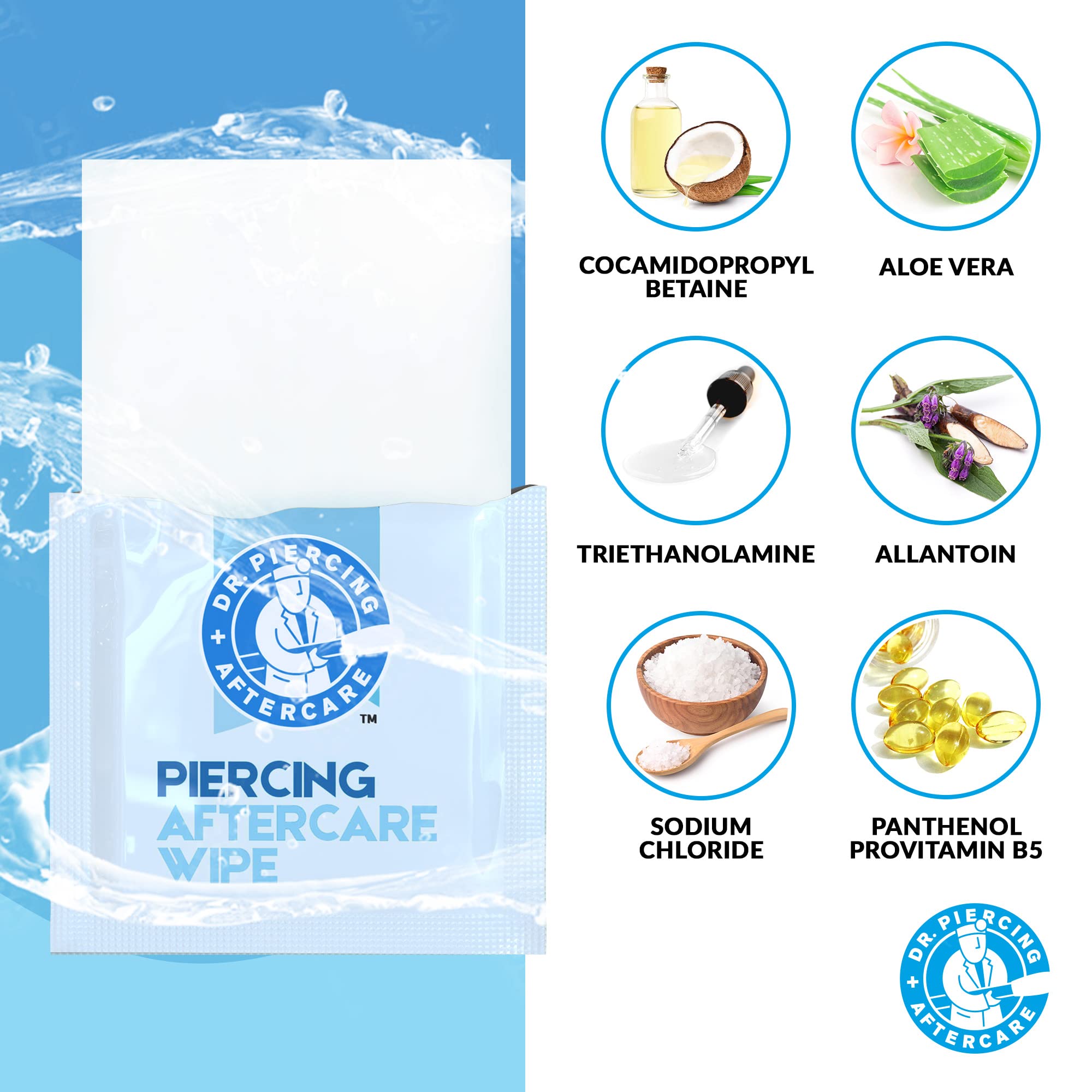 Dr. Piercing Aftercare: toallitas para concha, calmantes y limpias.