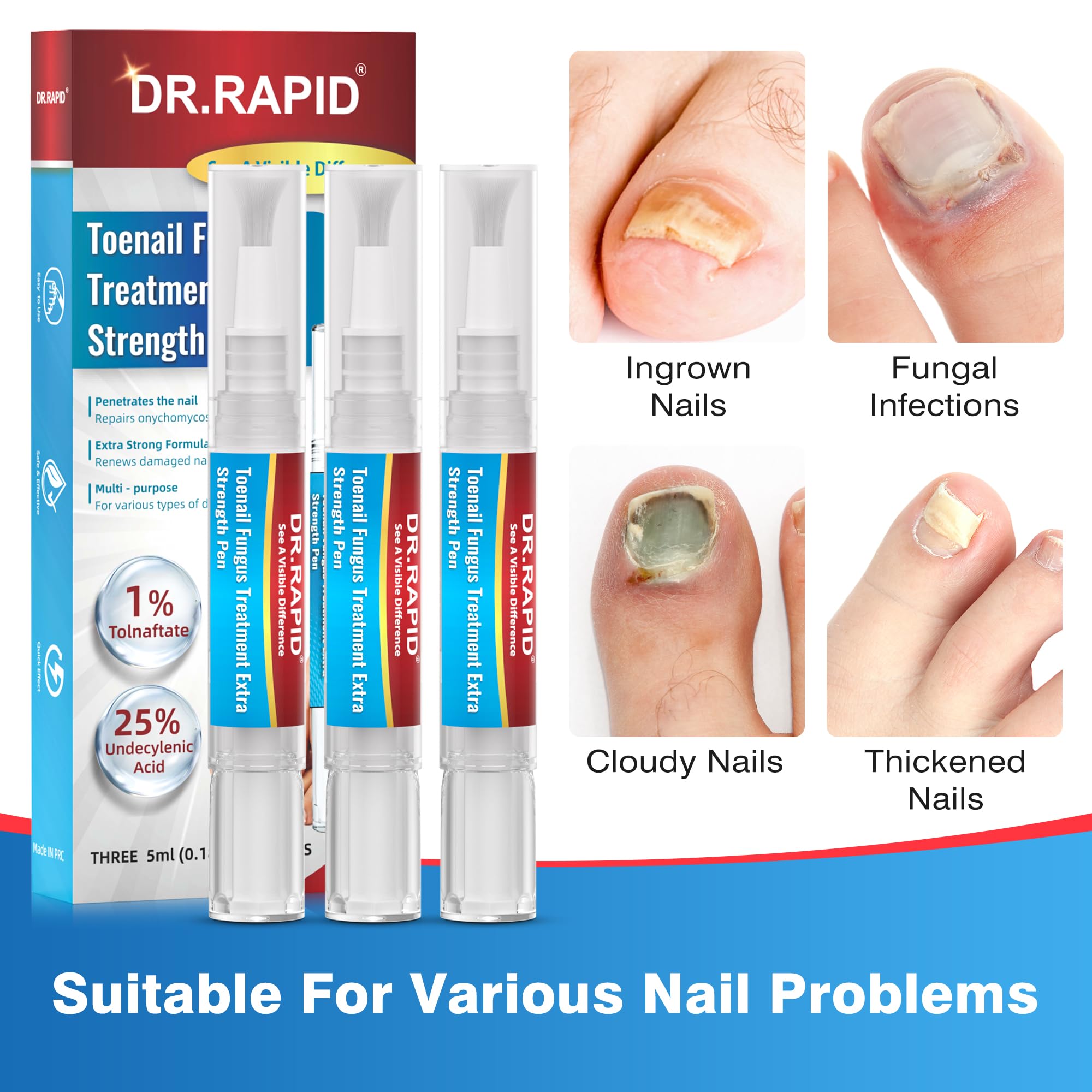 DR.RAPID bottle label highlights 25% undecylenic acid potency.