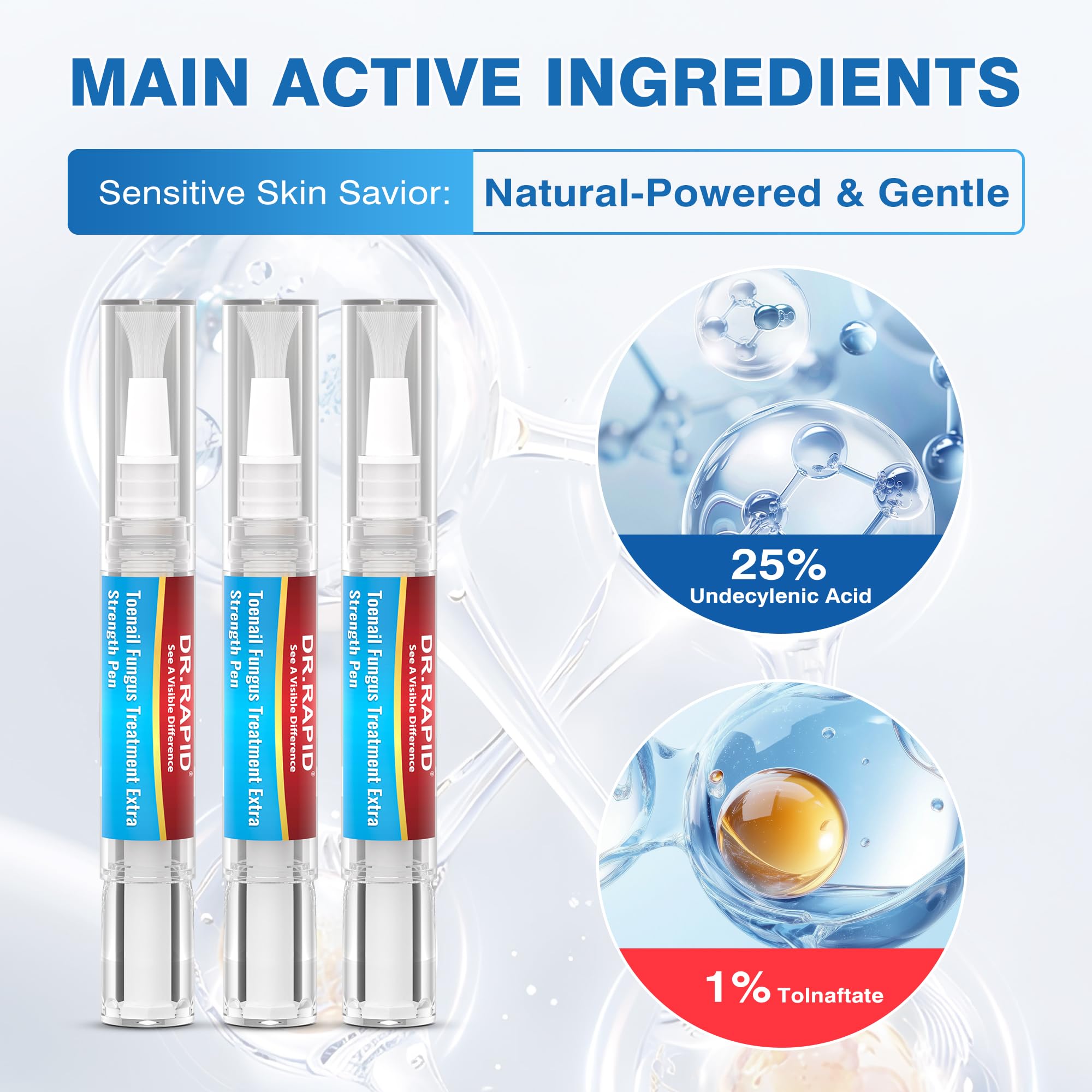 DR.RAPID treatment pen shown for discreet, fast-drying use.