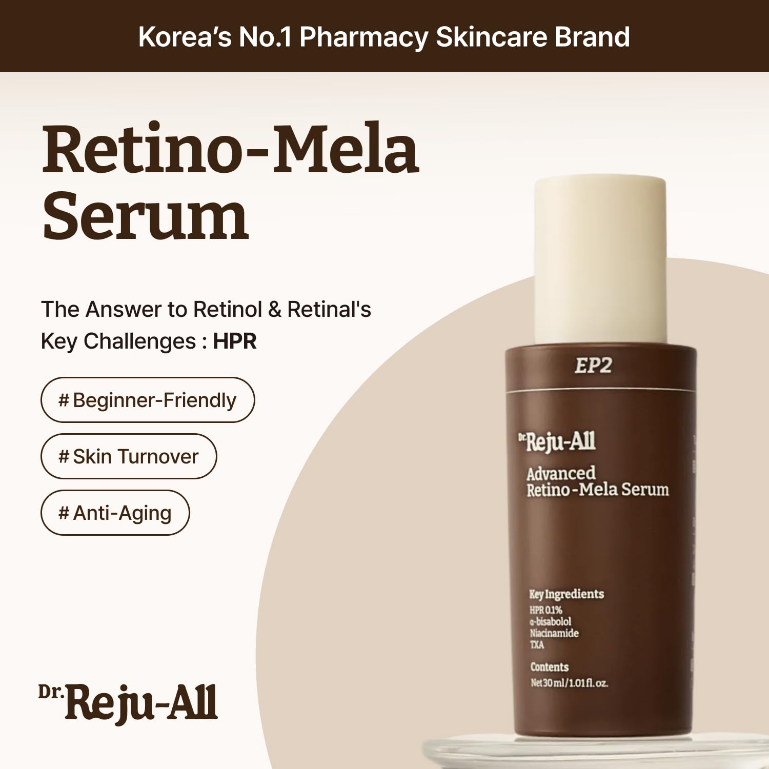 Dr. Reju-All Retino-Mela serum texture close-up for gentle daily use