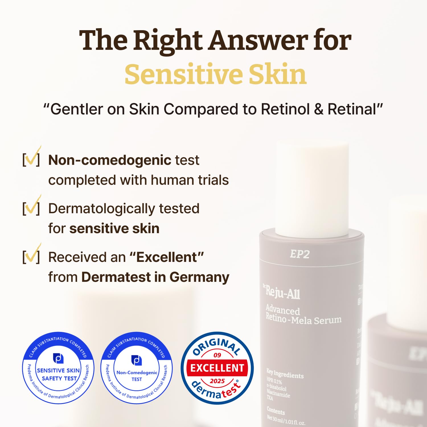 Dr. Reju-All serum on nightstand beside skincare lineup