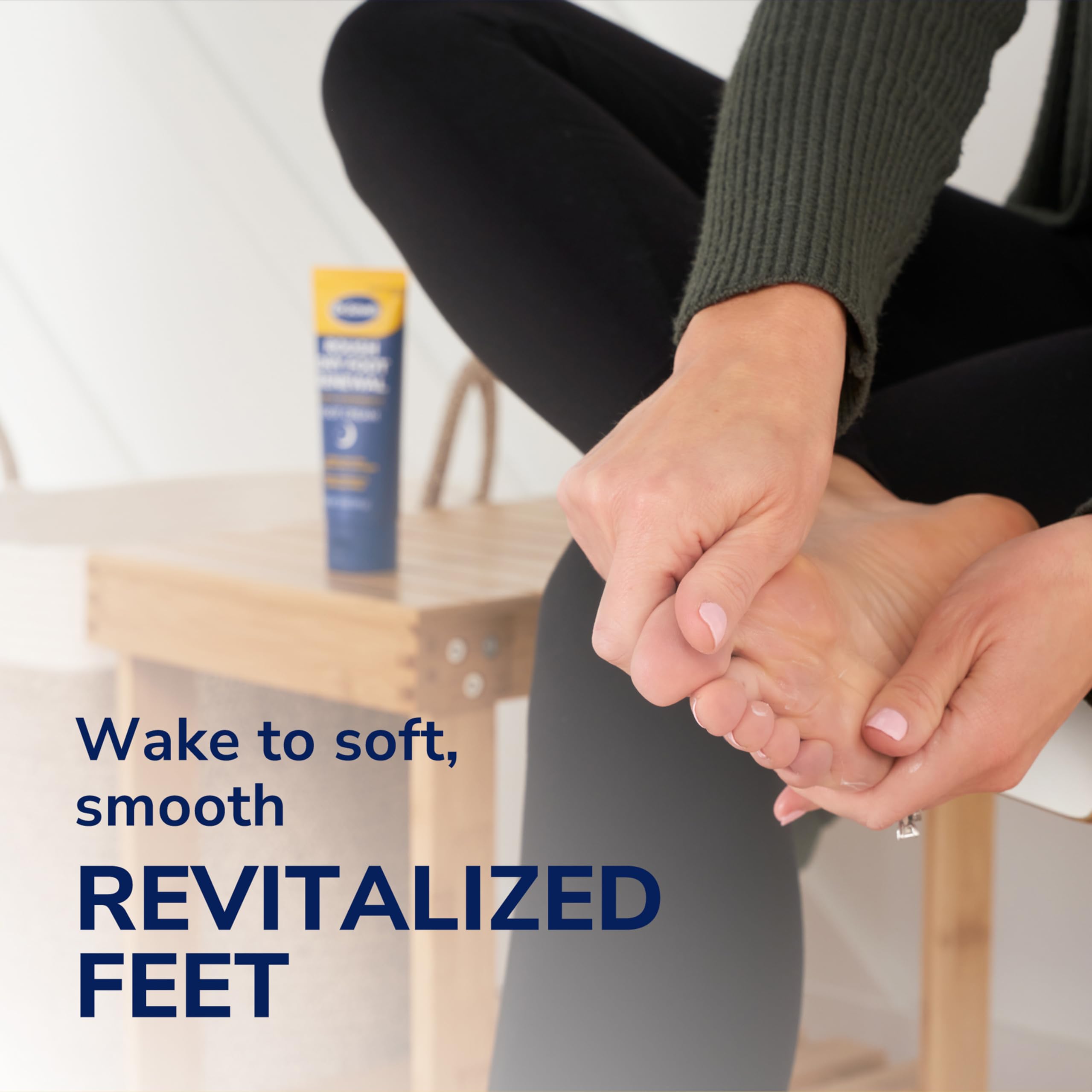 Dr. Scholl's breathable foot sleeves worn on feet demonstrating moisture control.