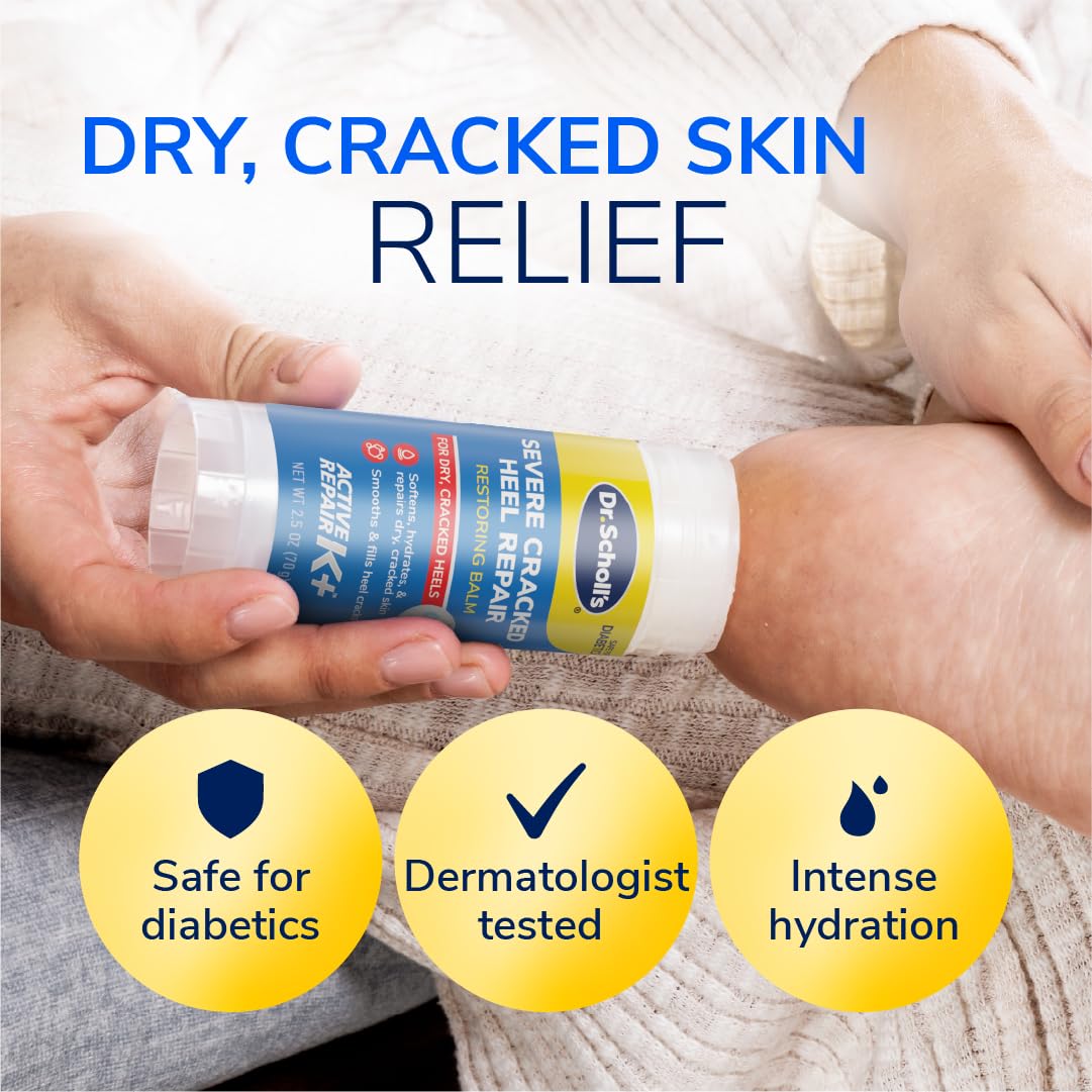 Dr. Scholl's Severe Cracked Heel Repair Balm applied to dry heel during routine