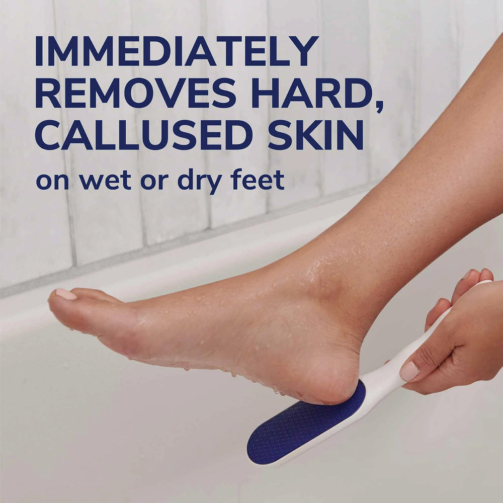 Dr. Scholl's waterproof and rustproof foot file for durable use.