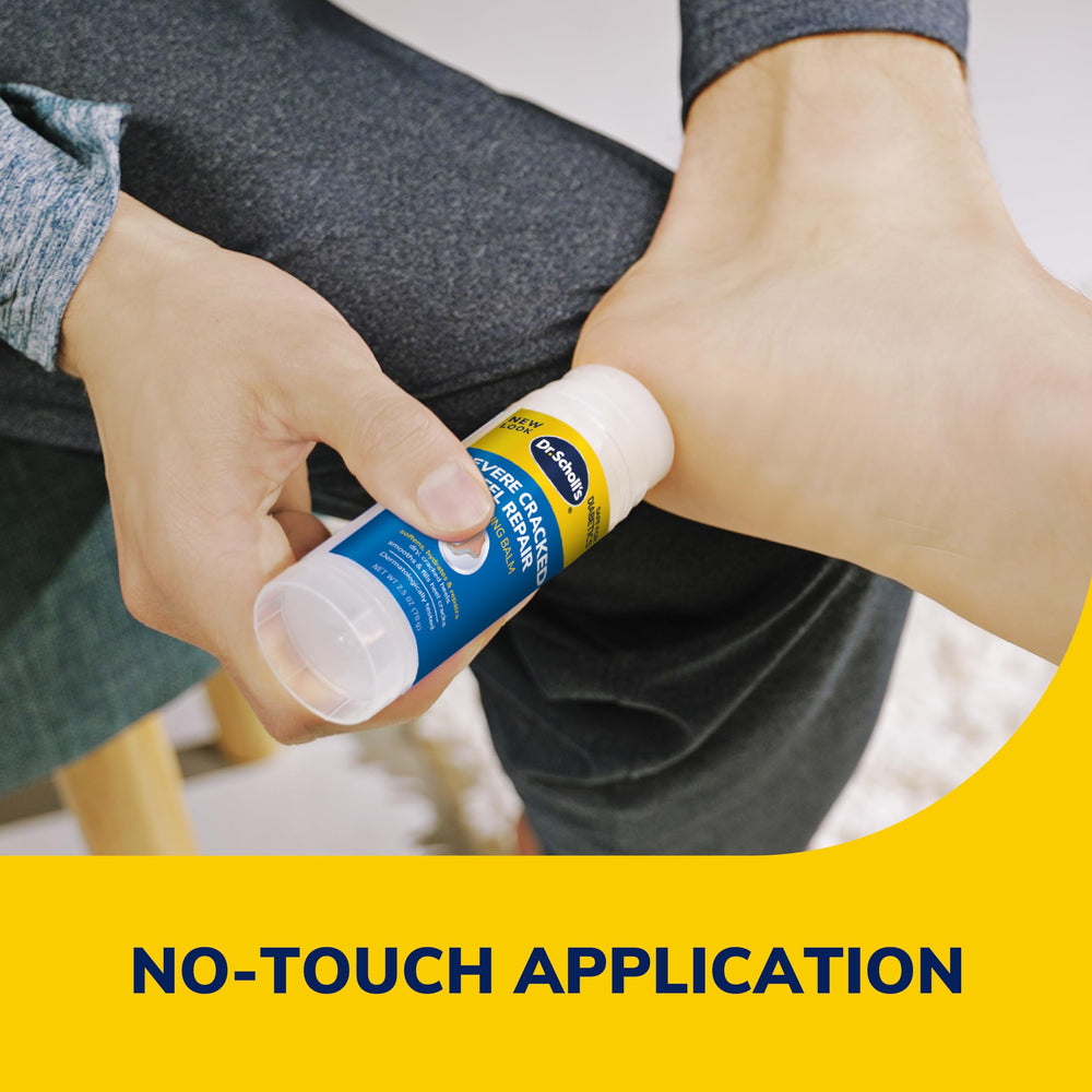 Dr. Scholl's balm texture close-up ready to smooth cracked skin.