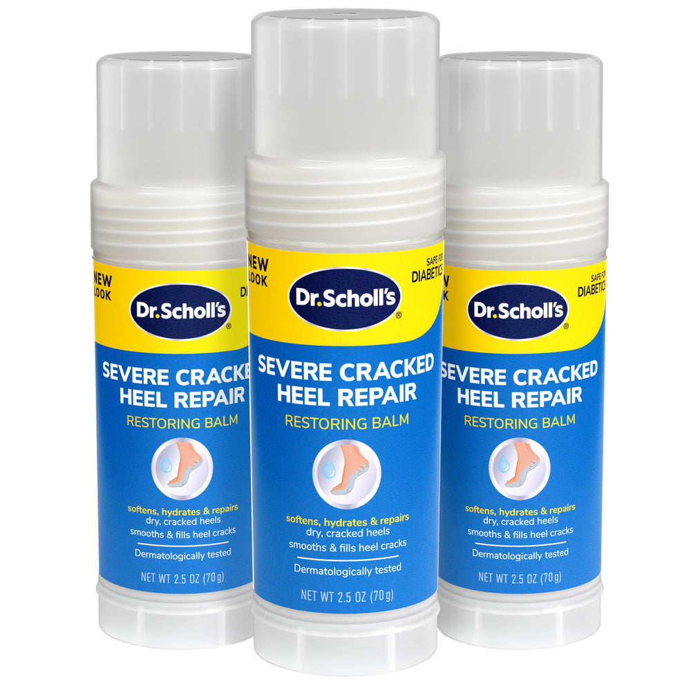 Dr. Scholl's Severe Cracked Heel Repair Balm jar—rich hydration for dry heels.