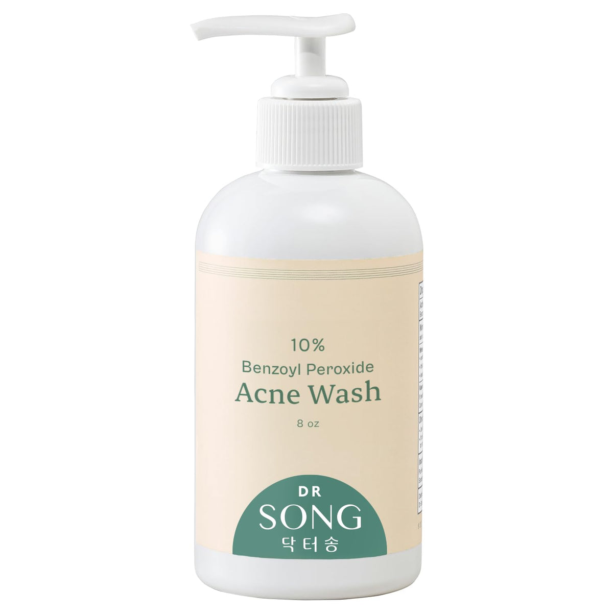 Dr Song Benzoyl Peroxide Wash bottle front view highlighting acne-fighting formula for face and body.