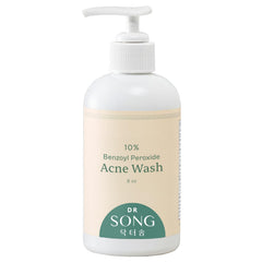 Dr Song Benzoyl Peroxide Wash bottle front view highlighting acne-fighting formula for face and body.