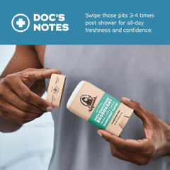 Dr. Squatch Aluminum-Free deodorant application illustrating skin-friendly formula.