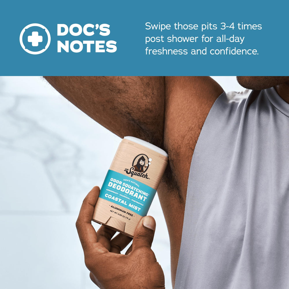 Dr. Squatch aluminum-free deodorant for a gentle, naturally scented protection.