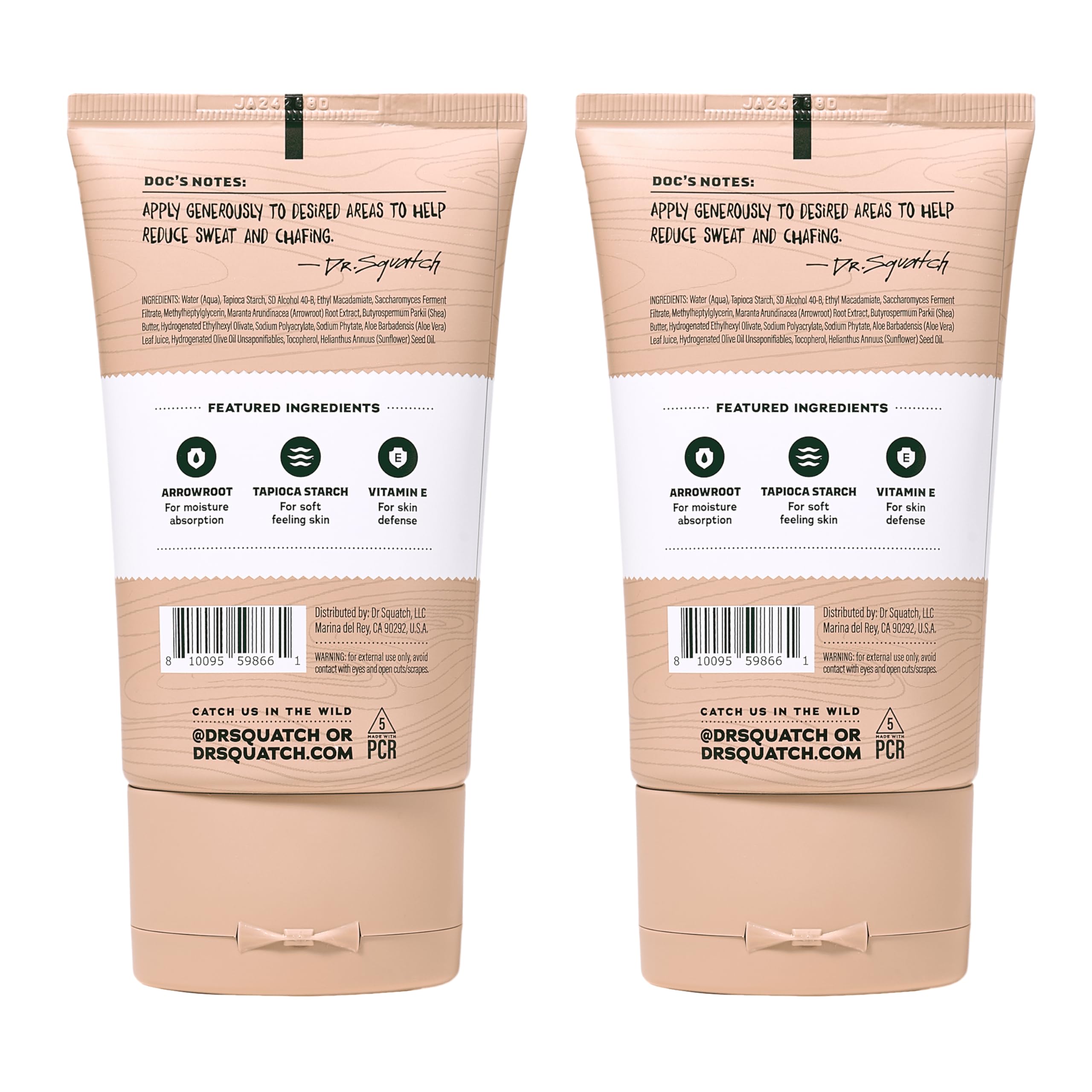 User applying the deodorant to skin to reduce friction during activity.