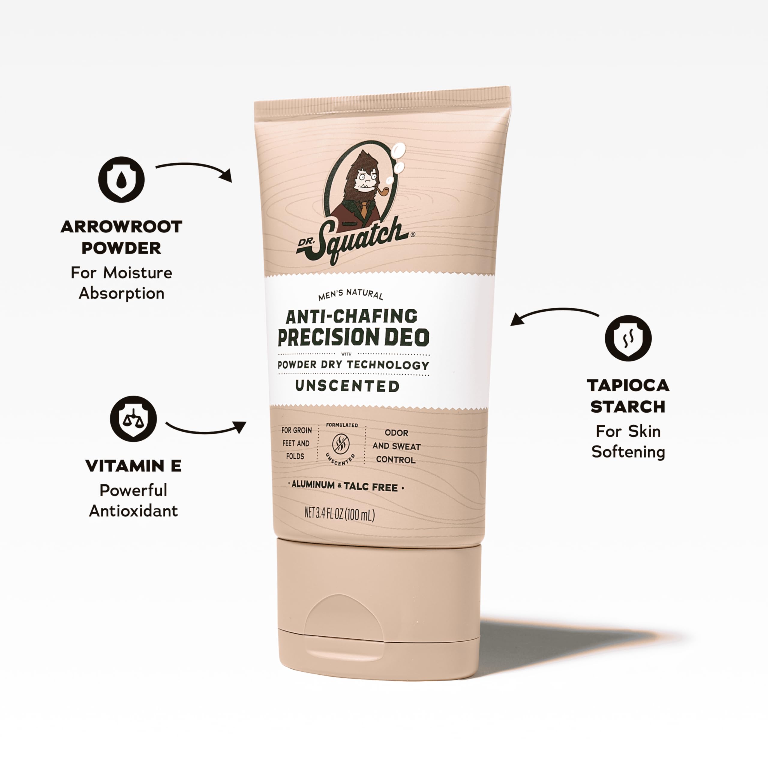 Arrowroot and tapioca ingredients highlight natural skin-friendly care.