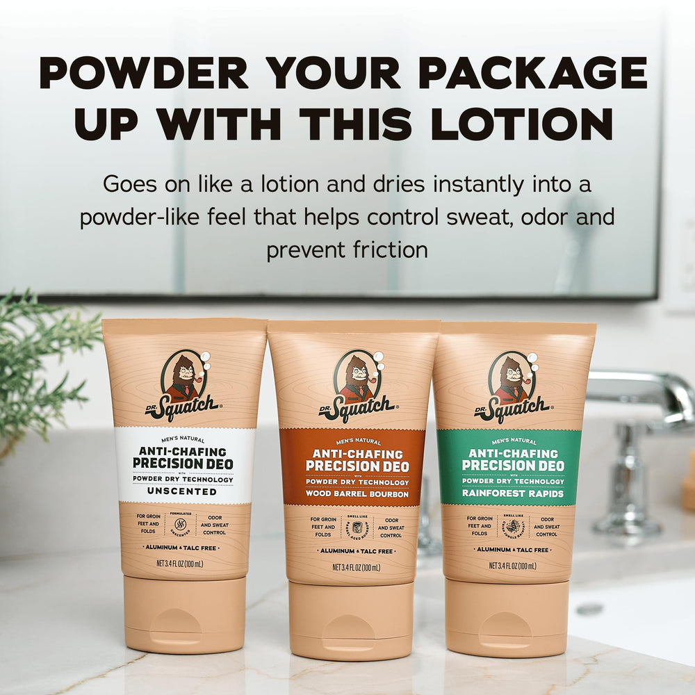 Dr. Squatch arrowroot vitamin E tapioca ingredients promote moisture absorption.