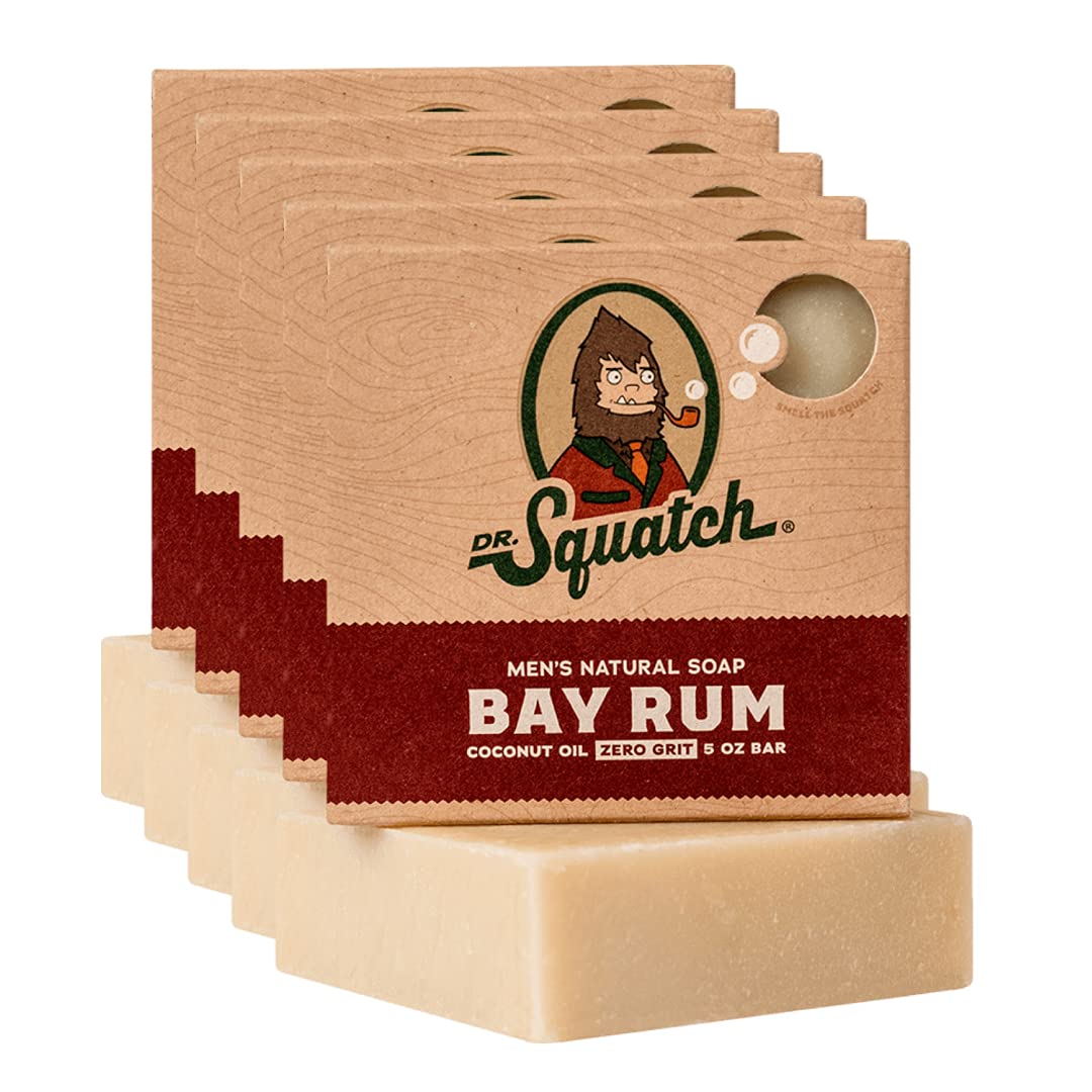 Dr. Squatch Bay Rum bar soap lather for a refreshing morning cleanse.