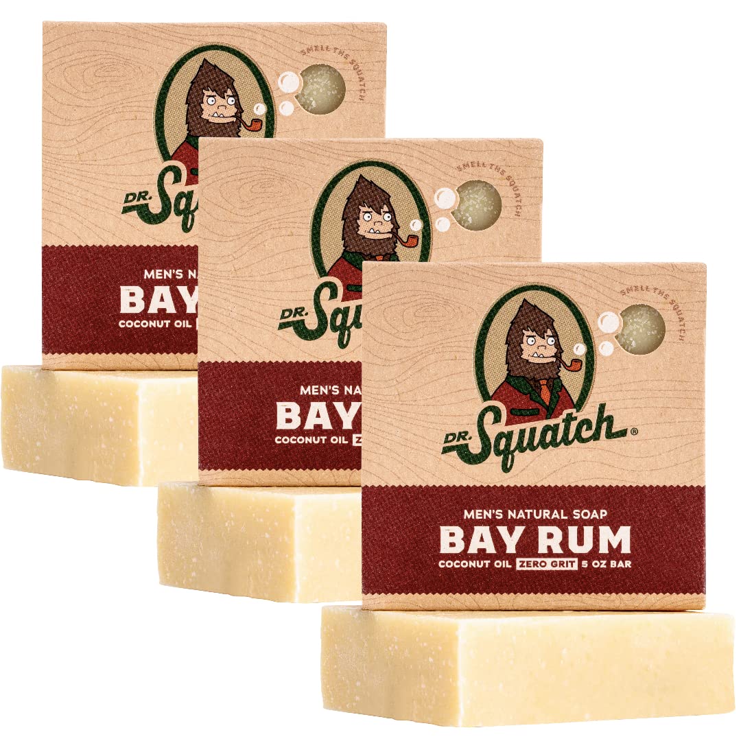 Dr. Squatch Bay Rum bar soap lather for a refreshing cleanse.
