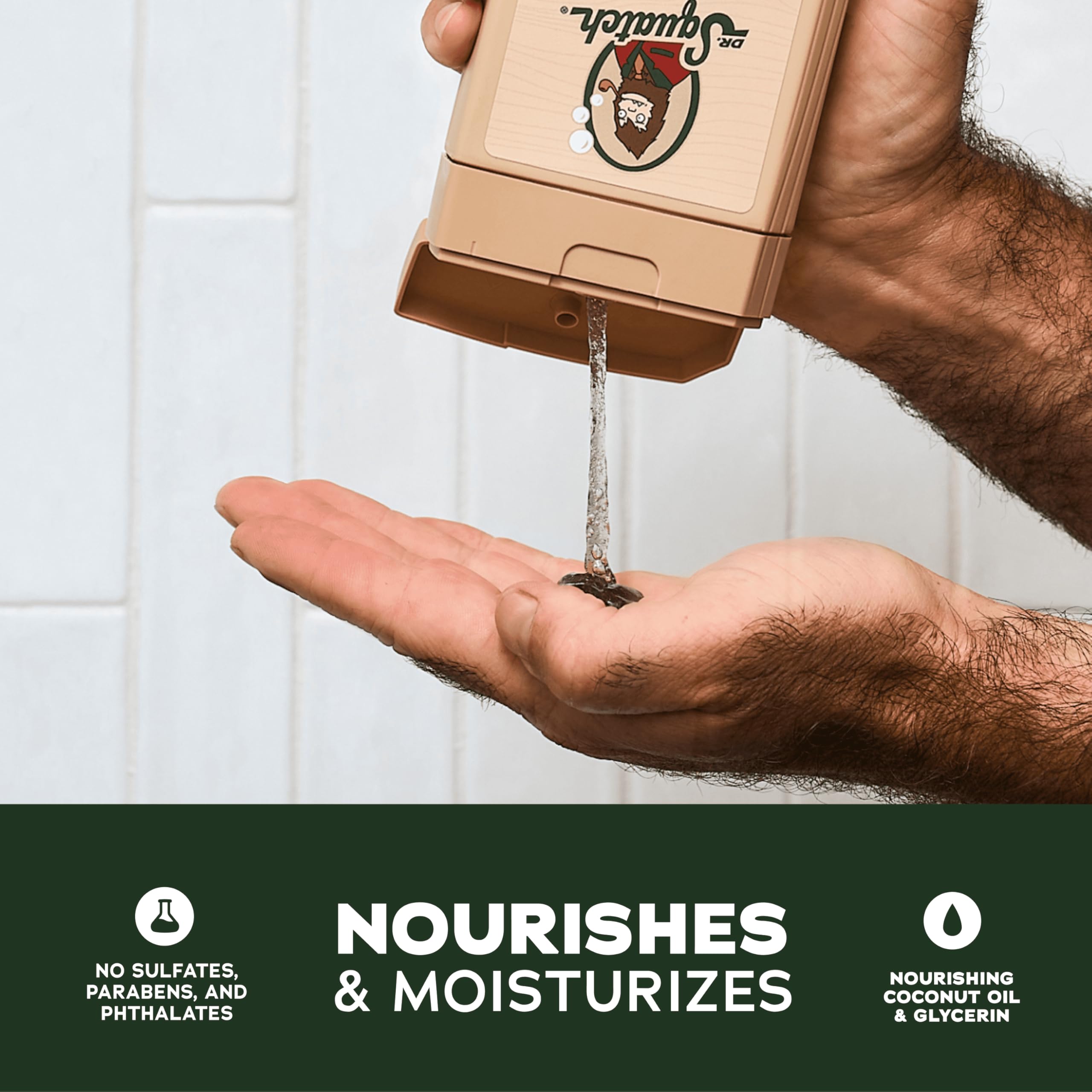 Dr. Squatch bubbles and lather illustrating rich cleansing without harsh residues