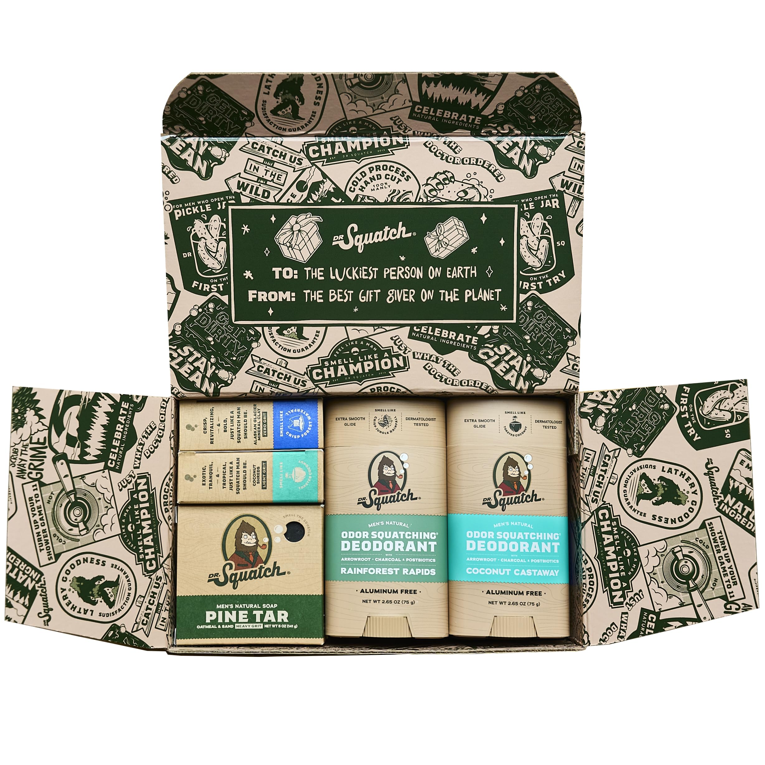 Dr. Squatch bar soap close-up highlighting natural ingredients like coconut oil and shea butter.