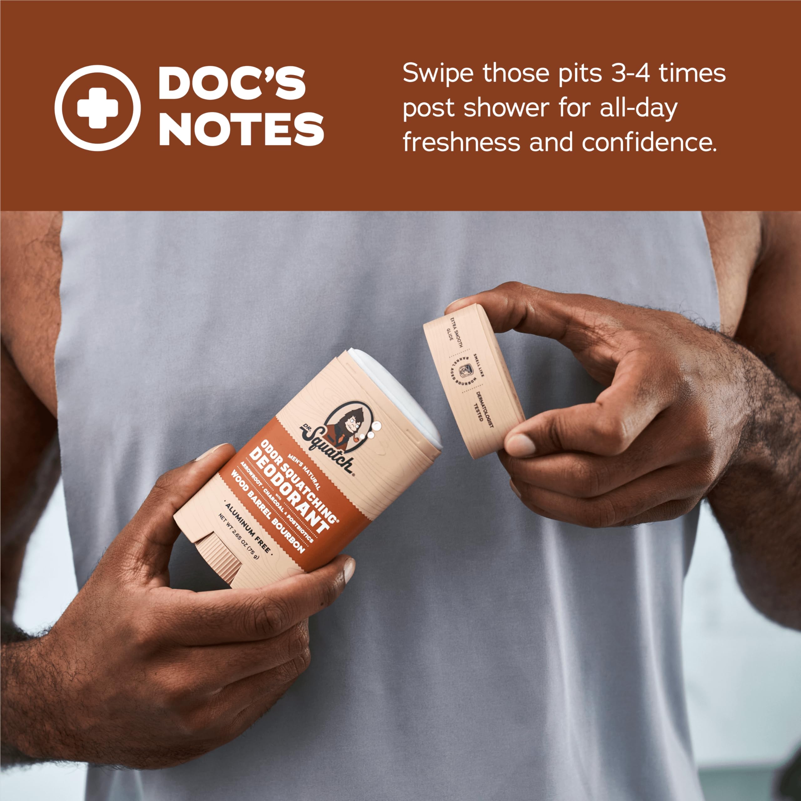 Dr. Squatch charcoal detail showing absorption for fresher underarms.
