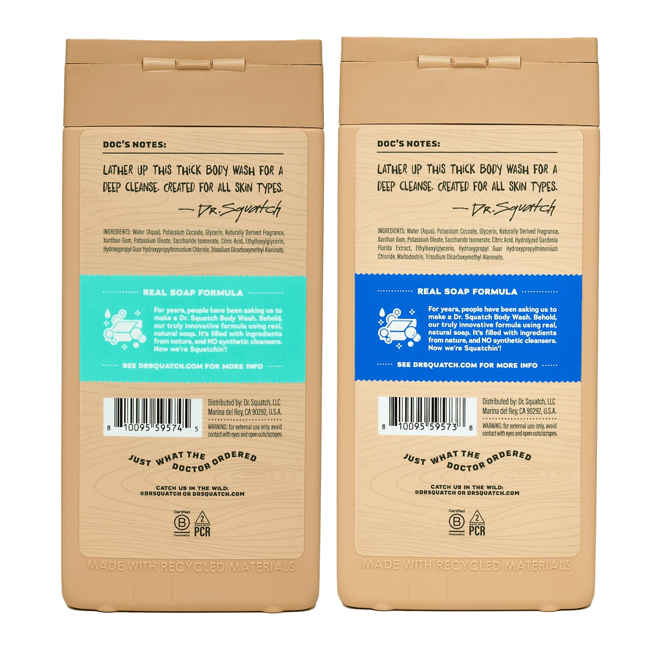Dr. Squatch Coconut Castaway bottle pour with tropical aroma for daily shower ritual
