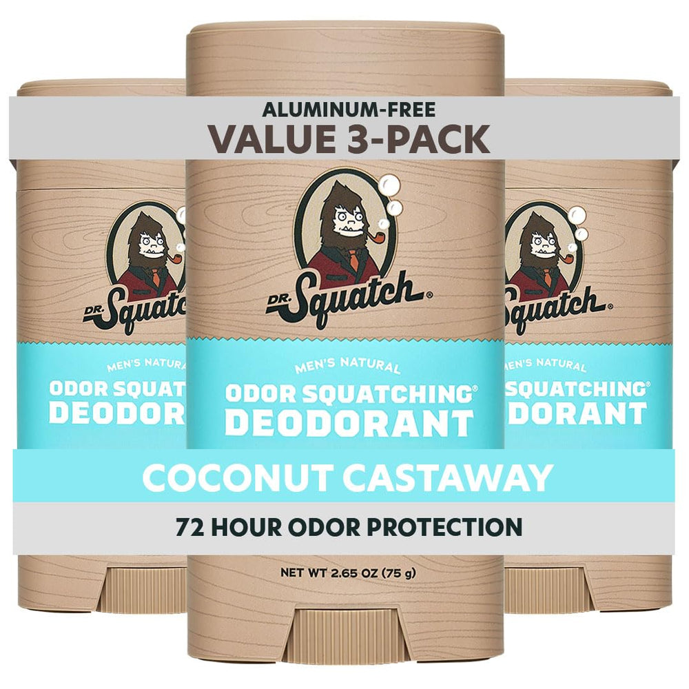 Dr. Squatch Coconut Castaway deodorant stick 3-pack for on-the-go freshness