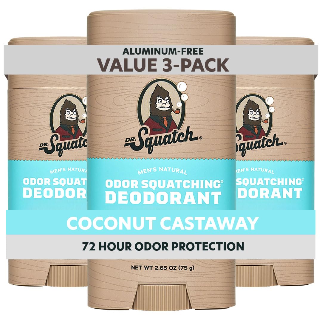 Dr. Squatch Coconut Castaway deodorant stick 3-pack for on-the-go freshness