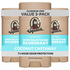 Dr. Squatch Coconut Castaway deodorant stick 3-pack for on-the-go freshness