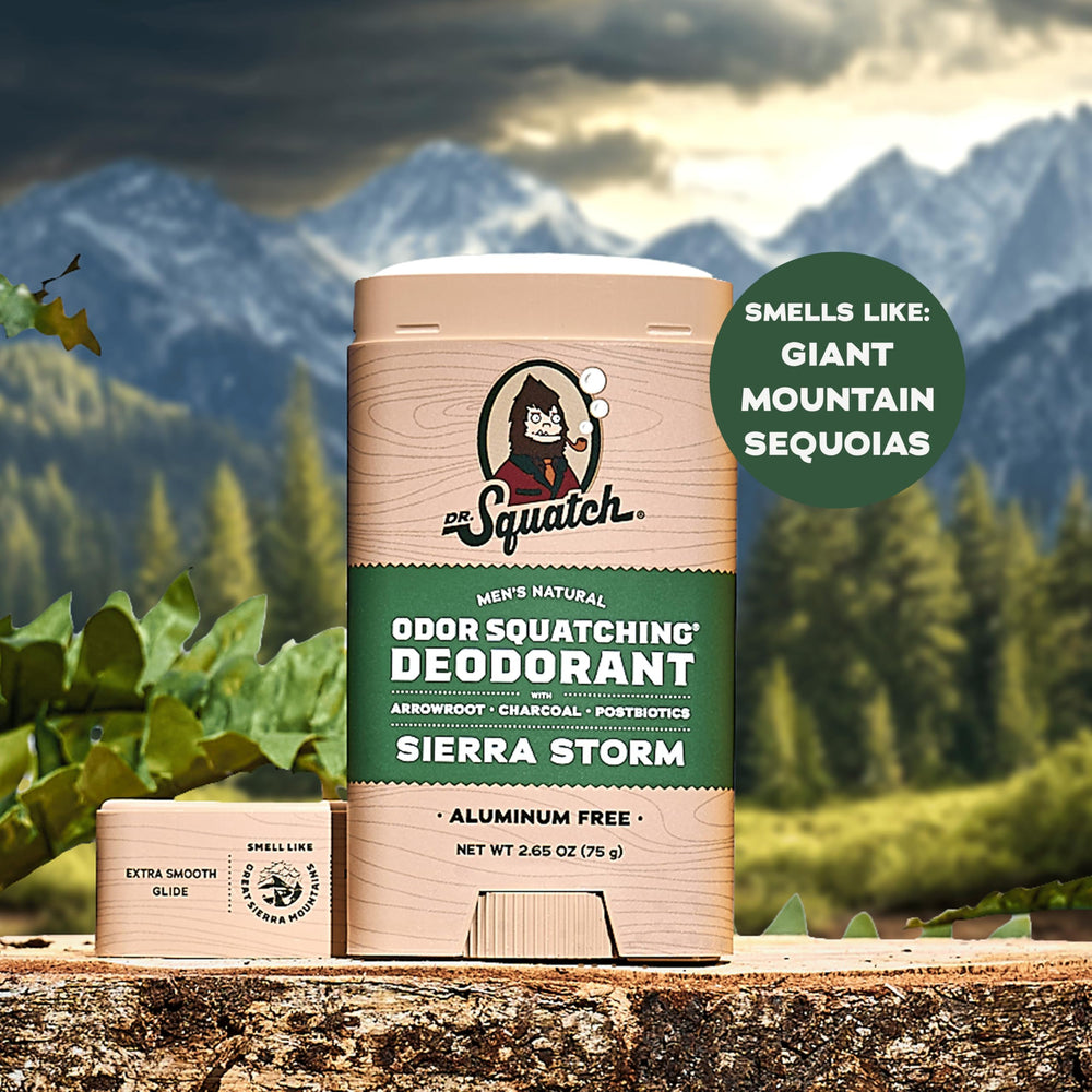 Dr. Squatch 3-pack deodorant side view highlighting aluminum-free formula