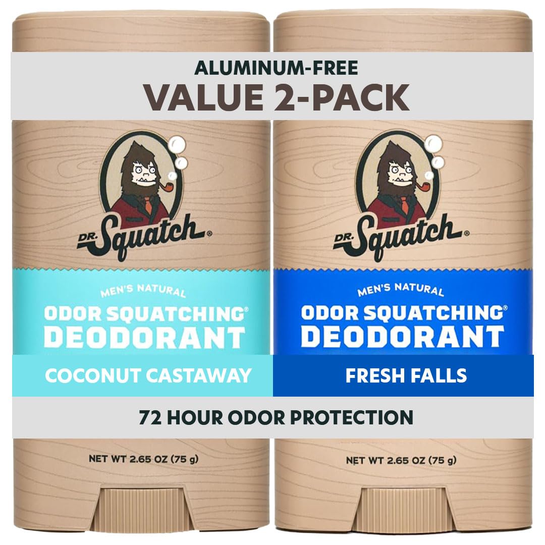 Dr. Squatch Coconut Castaway deodorant stick 2-pack front view with natural odor protection