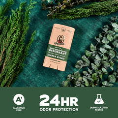 Dr. Squatch Mountain Meadow deodorant stick in use for daily application