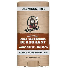 Dr. Squatch Desodorante Natural Wood Barrel Bourbon barra en envase, frescura diaria.