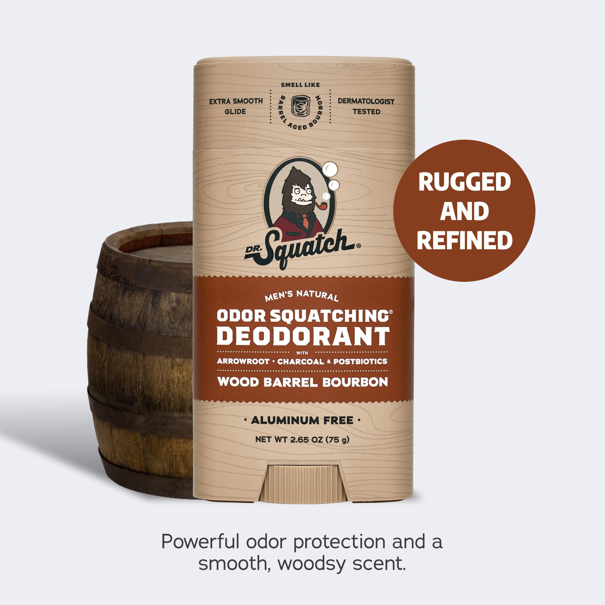 Dr. Squatch Desodorante Natural Wood Barrel Bourbon aroma duradero.