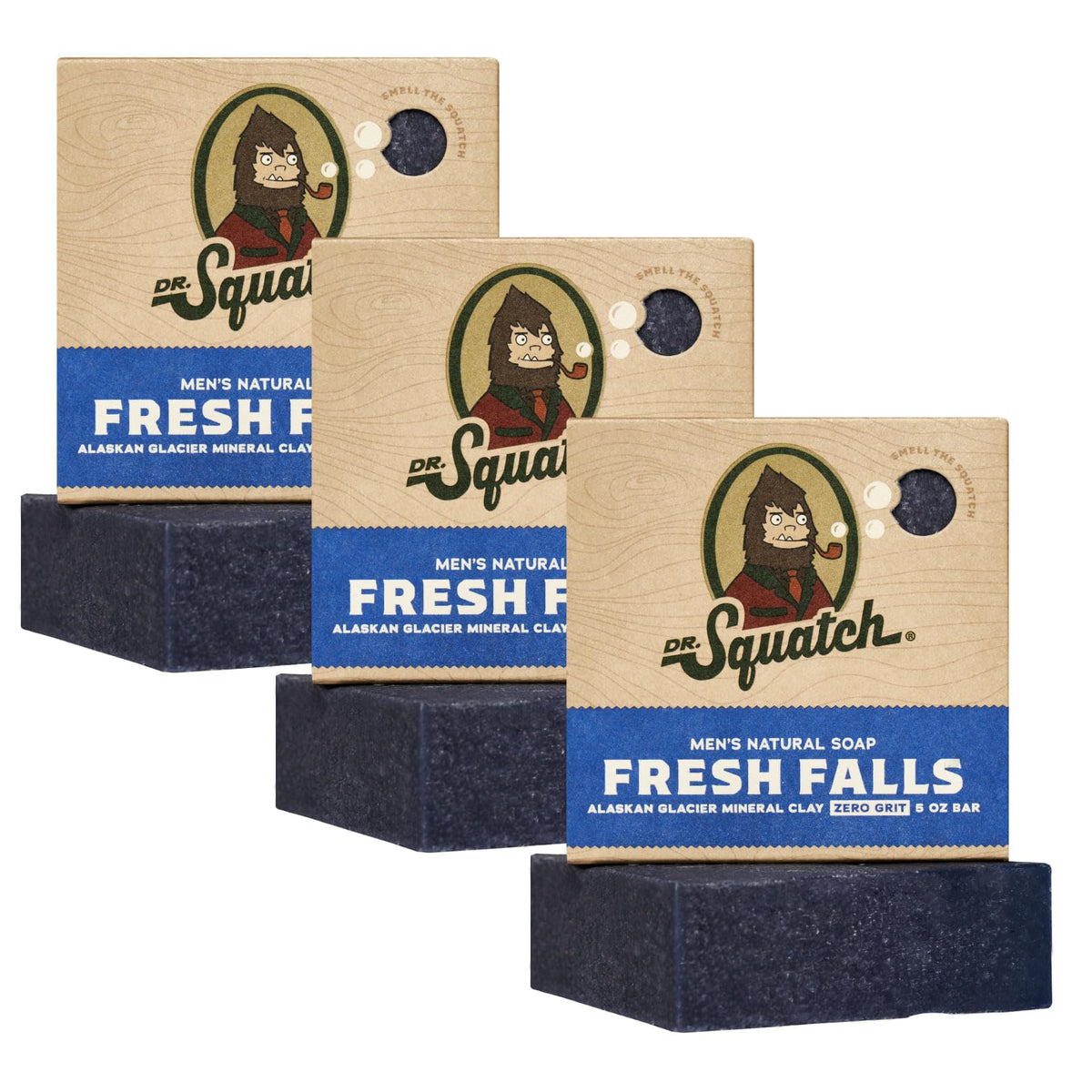 Dr. Squatch Fresh Falls bar front view in a gift-ready pack for daily cleansing