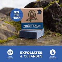 Dr. Squatch Fresh Falls ingredients close-up highlighting coconut oil and shea butter