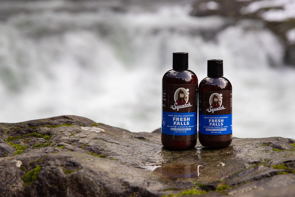 Dr Squatch Fresh Falls cap closeup highlights natural fragrance and authentic mens grooming appeal