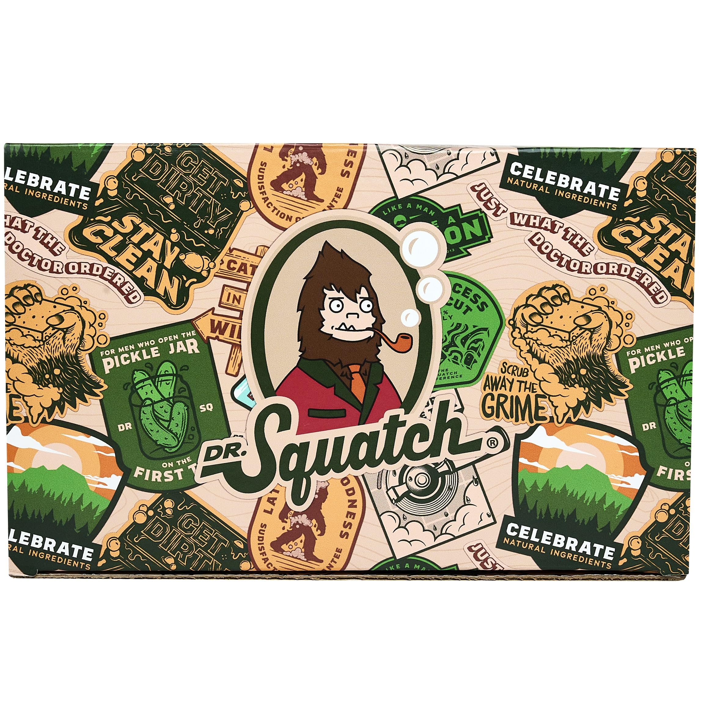 Dr. Squatch Gift Box open with six soaps on display for variety.