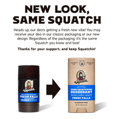 Dr. Squatch deodorant with charcoal and postbiotics for natural odor control.