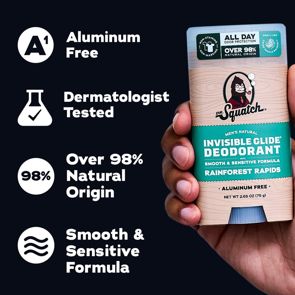 Dr. Squatch 2-pack box back listing ingredients and dermatologist-tested notes.