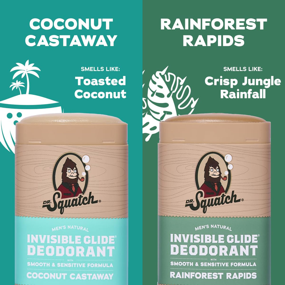 Dr. Squatch Invisible Glide 2-pack box front highlighting value and all-day freshness.