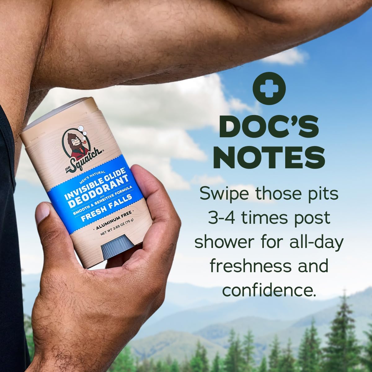 Dr. Squatch Invisible Glide shown in gym setting for odor defense during workouts.