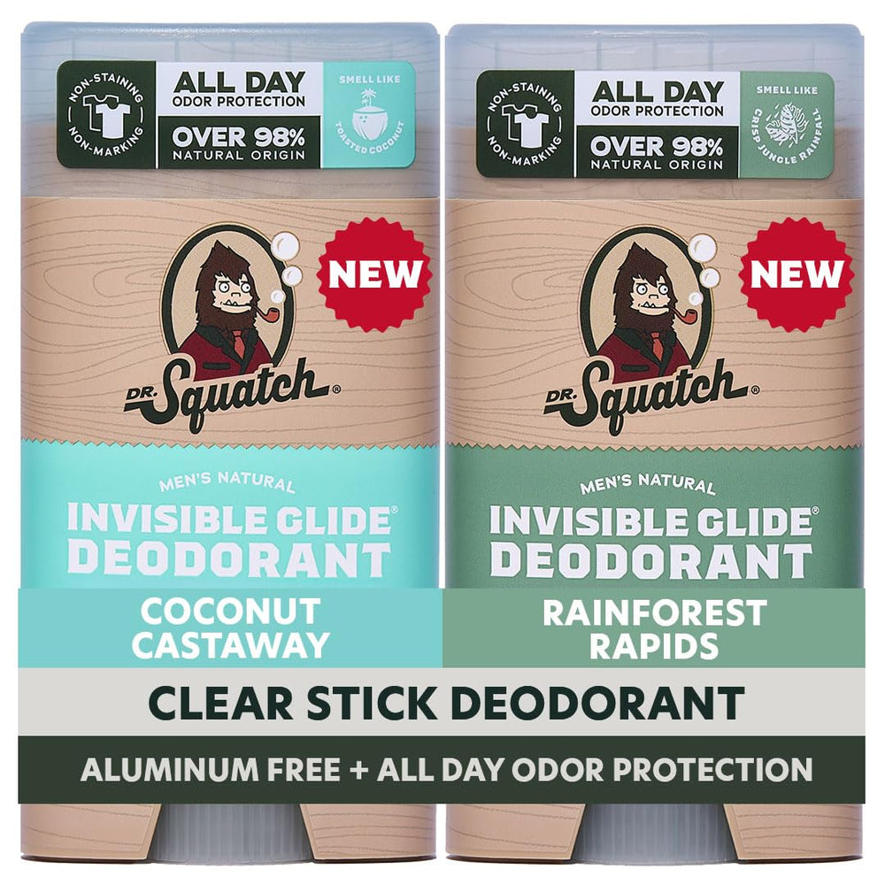 Dr. Squatch Invisible Glide deodorant stick front view for smooth, stain-free wear.