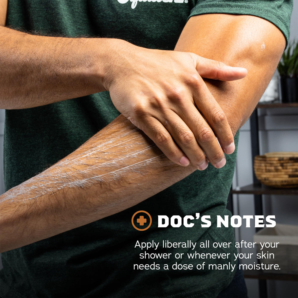 Dr. Squatch label close up noting natural ingredients like shea and coconut oil