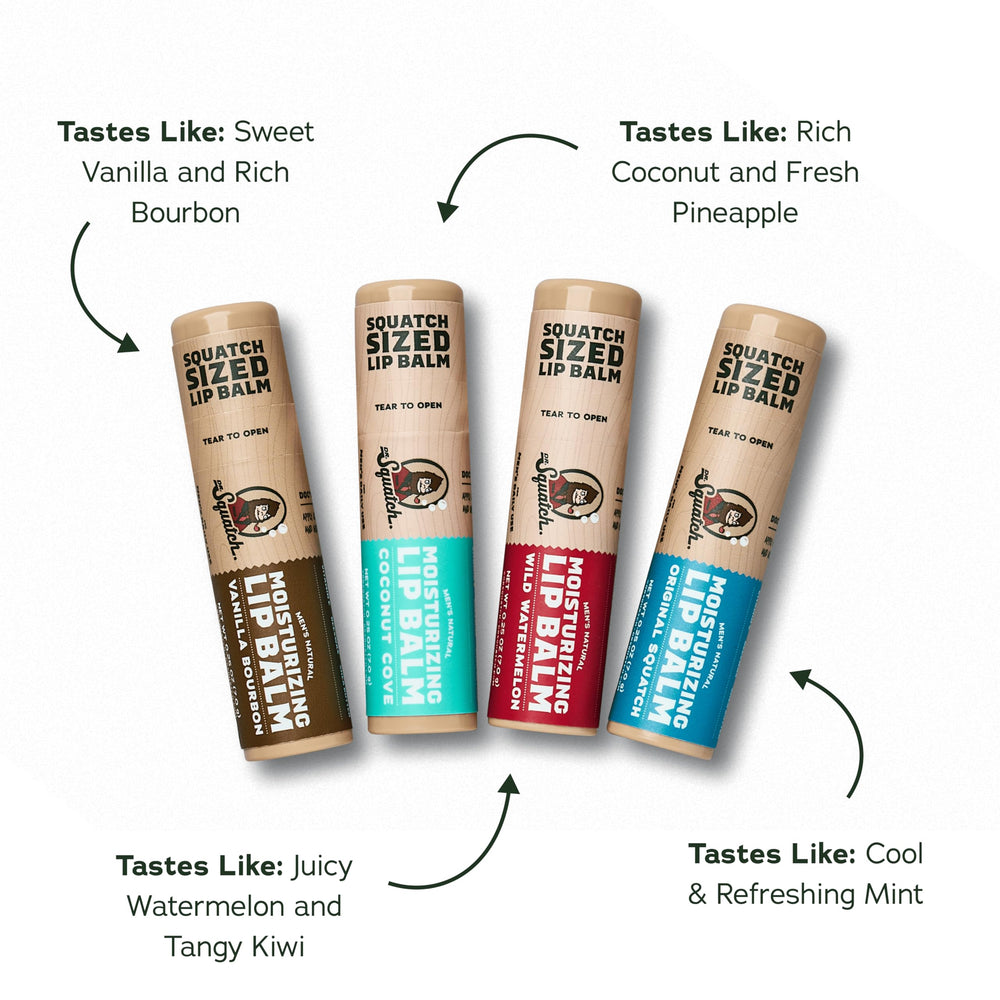 Dr. Squatch 65 percent larger lip balm pack offers fewer reapplications.