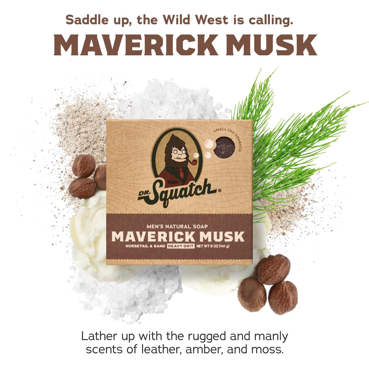 Dr. Squatch Maverick Musk bar soap close-up lather for a rich clean.