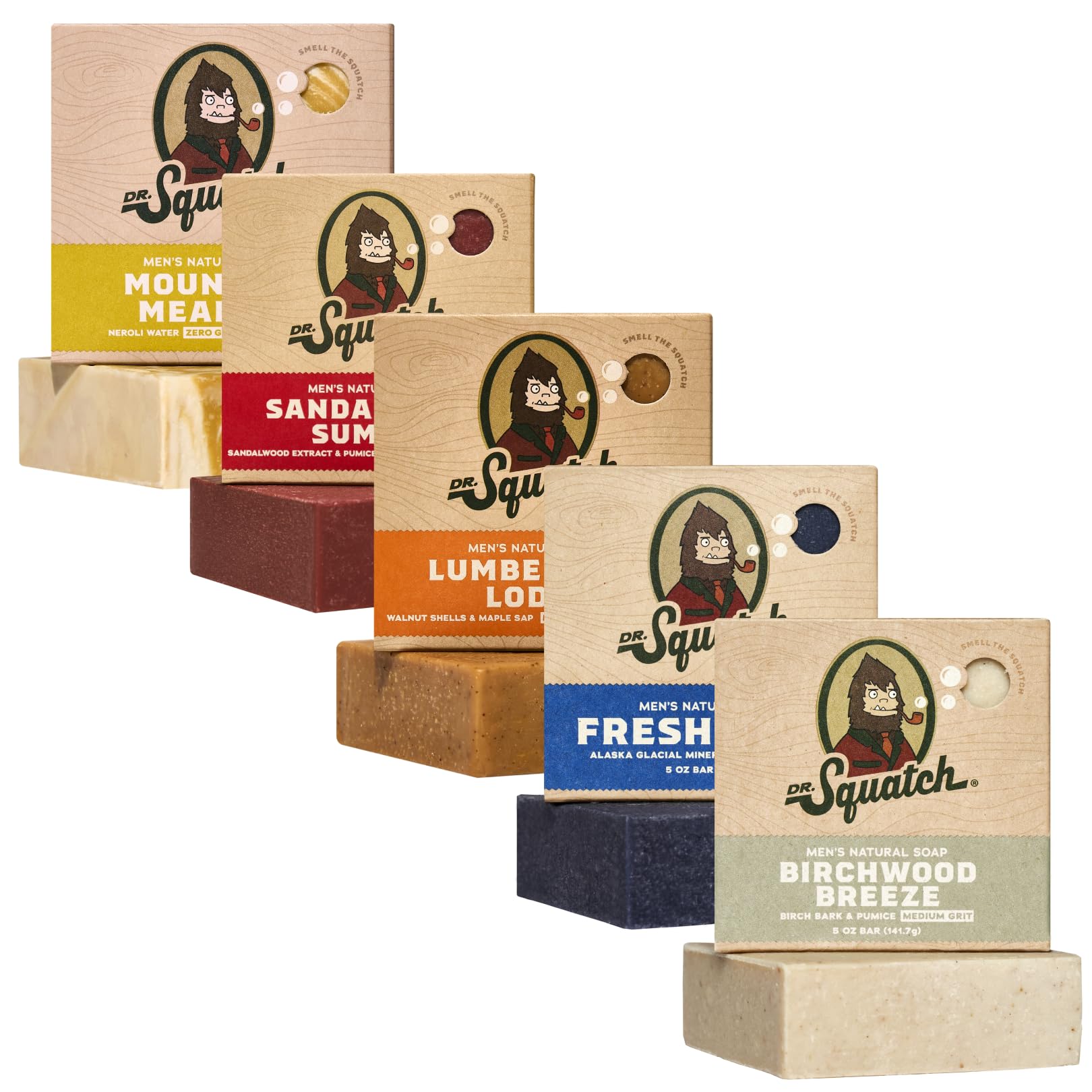 Dr. Squatch Mountain Meadow bar soap slice showing natural oils for freshness.