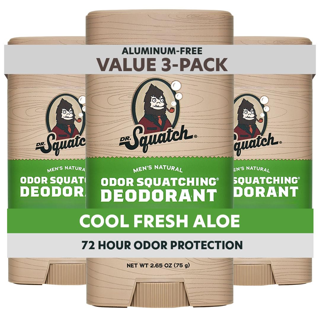 Dr. Squatch Natural Men’s Deodorant Cool Fresh Aloe stick provides long-lasting freshness.