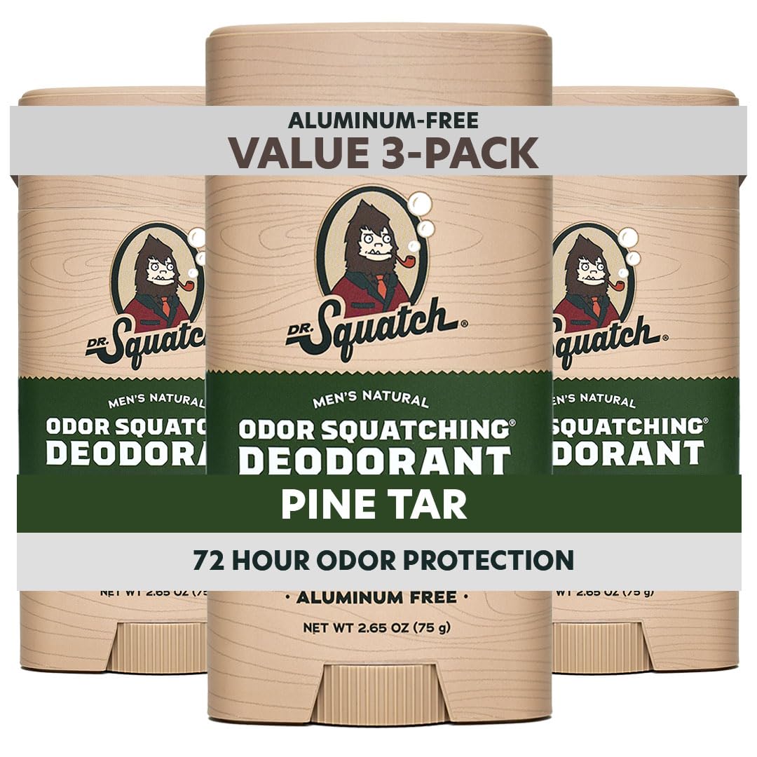 Dr. Squatch Pine Tar deodorant pack image showing long-lasting freshness