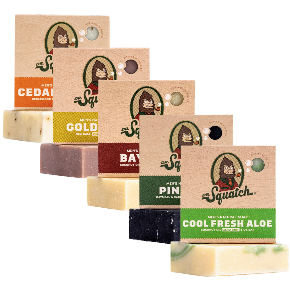 Dr. Squatch Pine Tar bar soap with natural oils for a rugged, refreshing cleanse.