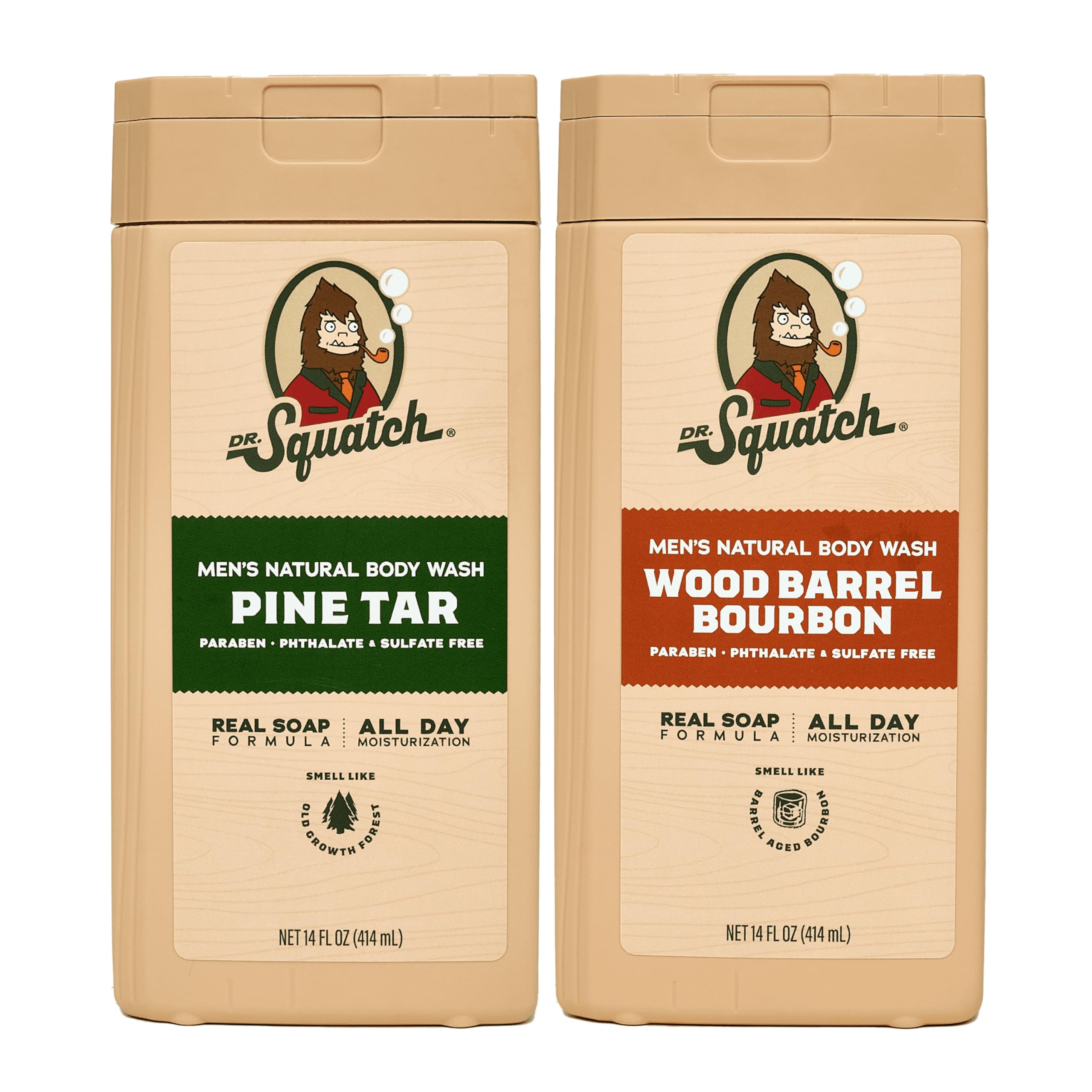 Dr. Squatch Pine Tar Wood Barrel Bourbon bottle front for daily cleansing