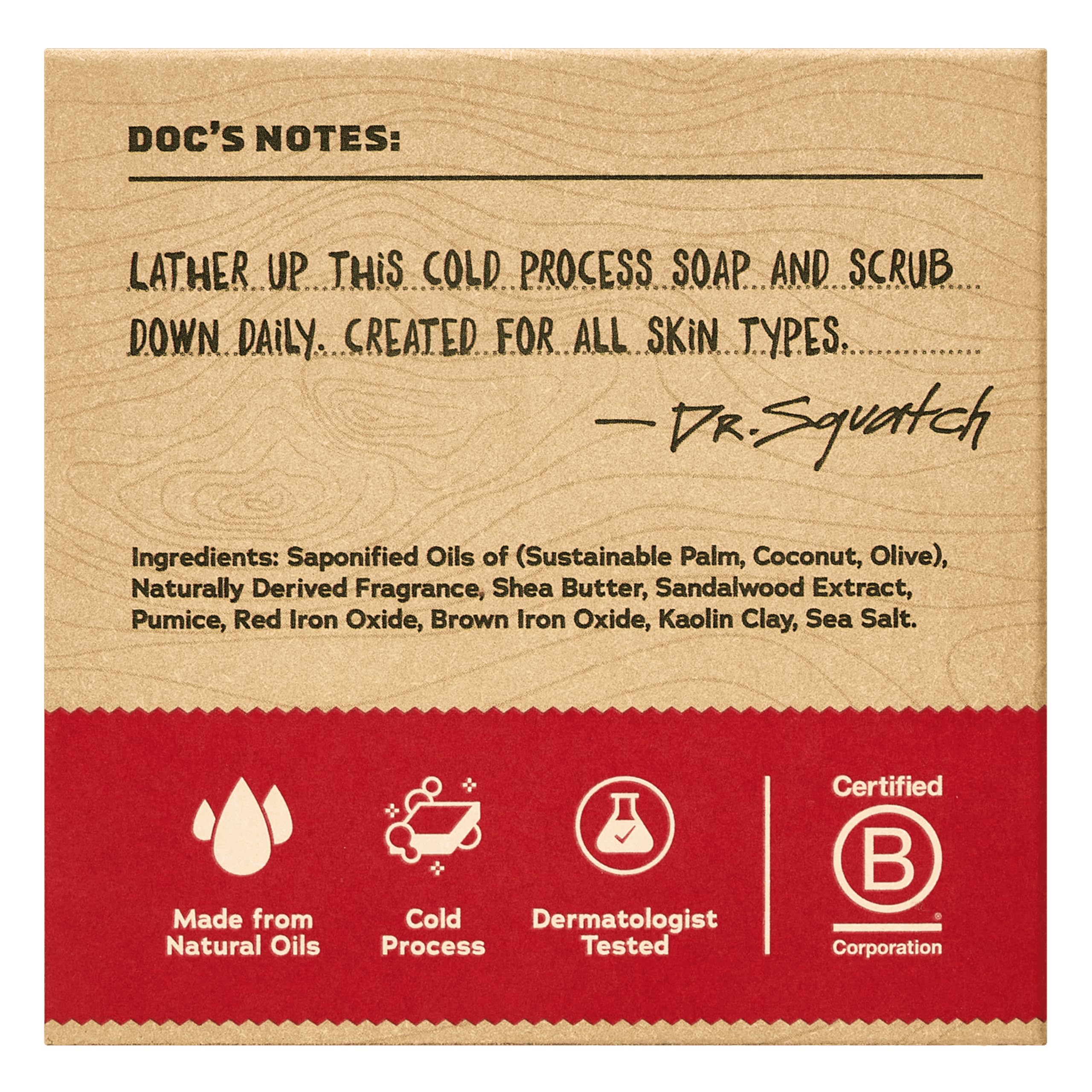 Dr. Squatch Sandalwood Summit bar close-up lather for a clean feel.
